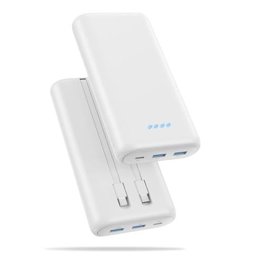 Portable Charger 40,800mAh Power Bank 25W Portable Battery Pack with 2 Built in Cables [2026 Upgraded], PD QC4.0 Fast Charging Portable Phone Charger Compatible with iPhone 17/16,Android Samsung-White - color: White