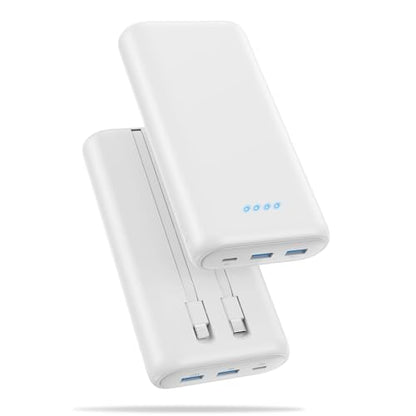 Portable Charger 40,800mAh Power Bank 25W Portable Battery Pack with 2 Built in Cables [2026 Upgraded], PD QC4.0 Fast Charging Portable Phone Charger Compatible with iPhone 17/16,Android Samsung-White - color: White
