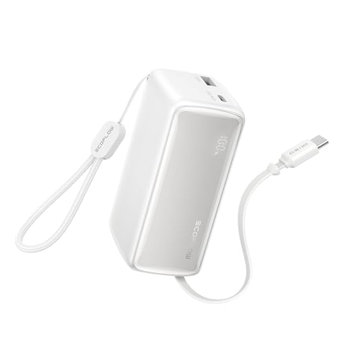 EF ECOFLOW Rapid 45W Power Bank 10000mAh Portable Charger with Built-in USB C 2.3ft Cable and USB C&A Port Travel Essential Battery Bank with Digital Display for iPhone 17/16 Series, Galaxy, ipad - color: White
