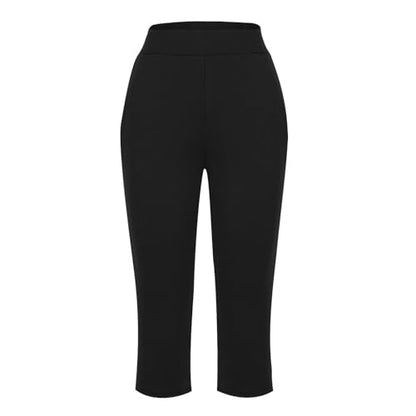 Womens Cropped Pants Plus Size Elasticated Waist Stretch Capri Pant - color: A#01 Black, size: Small