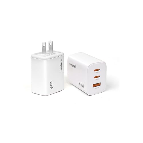 65W GaN USB-C Fast Charger Block with Dual USB-C & USB-A Ports, Compact Power Adapter for MacBook, iPad, iPhone, Galaxy, and More (White) - color: White