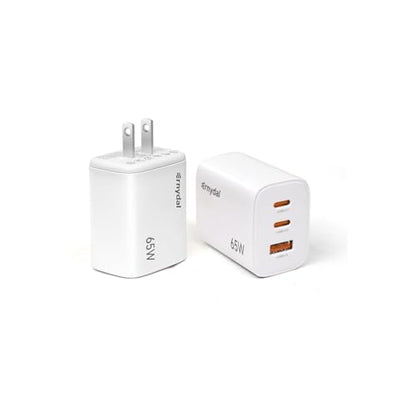 65W GaN USB-C Fast Charger Block with Dual USB-C & USB-A Ports, Compact Power Adapter for MacBook, iPad, iPhone, Galaxy, and More (White) - color: White