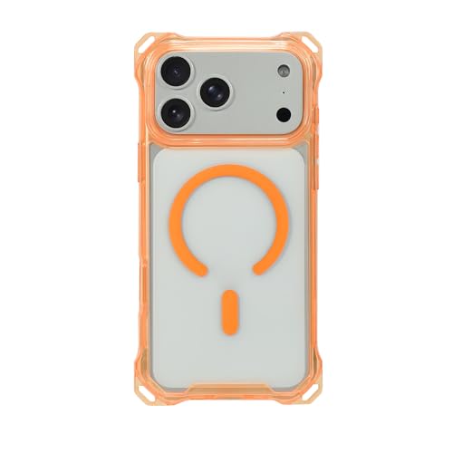 Magnetic for iPhone 17 Pro Crossbody Phone Case,Orange,Clear Magnetic Soft Frame PC Back Shockproof Protective Phone Cover with Adjustable Detachable Lanyard,Compatible with MagSafe - color: Orange, size: iPhone 17 Pro