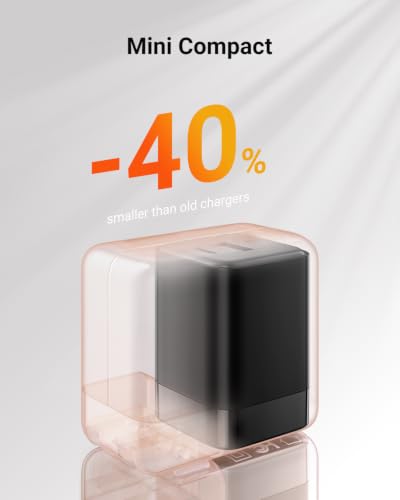 wegear USB C Fast Charging Charger, 30W Dual-Port GaN Nano Charger - color: Black, size: 1 Pack