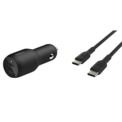 Belkin USB-C PD Car Charger 36W (Dual 18W USB-C Power Delivery Car Charger & USB-C to USB-C Cable, USB Type-C Cable (3.3ft/1m, Black