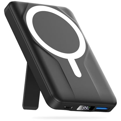 Azmuth for MagSafe Portable Charger, 10000mAh Magnetic Power Bank 20W PD | Fast Charging,Wireless Battery Pack with LED Display & Stand,Travel Essentials,for iPhone 17/16/15/14/13/12 Series - color: Black