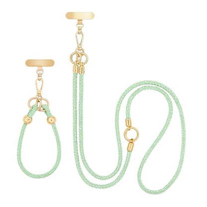 Crystal Phone Strap Crossbody and Wrist Lanyard, Anti Theft Layered & Wrist Strap Cell Phone Neck for Women - color: Light Green