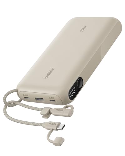 Belkin 20000mAh 20W Power Bank, Digital Display, 2 USB C and USB A Ports - color: Sand, style: 20K mAh