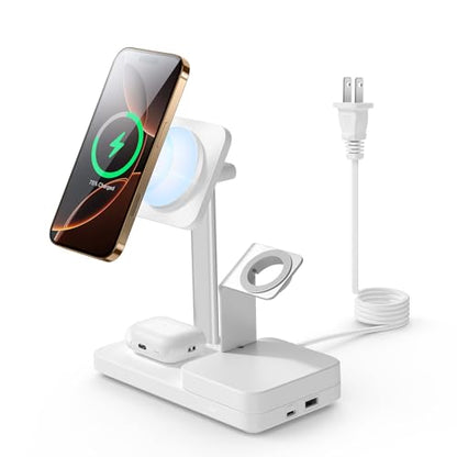 ESR 65W 4-in-1 GaN Wireless Charging Station(5-in-1 Stand), Designed for MagSafe Charger Stand, Magnetic Wireless Charger for iPhone 15/14/13, AirPods Pro/3/2, and USB A/C Devices, White