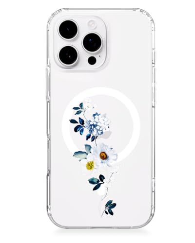 Feams for iPhone 16 Pro Case [Compatible with Magsafe] Slim Shockproof Protective Clear Phone Cover for iPhone 16 Pro 6.3" Women Girls, Blue Floral - color: Blue Floral, size: for iPhone 16 Pro (6.3 Inch)