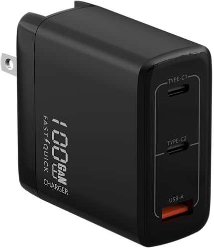 Fast 100W Dual USB-C Plus USB-A Charger - GaN Power Delivery - Fast Compact Power Adapter for Laptops, Smart Phones, Tablets and Thousands of Other Devices (Black, 100W) - color: Black, size: 100W