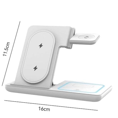 3-in-1 Wireless Fast Charging Station Foldable Stand Compact Design for Phones, Watches and Earbuds for Home Office Travel/White - color: White