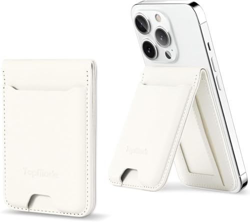 TopMade Phone Card Holder, Leather Phone Wallet Stick on with Stand, Open ID Window, 3M Adhesive Credit Card Holder for Back of Phone Case, iPhone, Samsung, and Android, Fit 6 Cards, Milky White - color: Milky White
