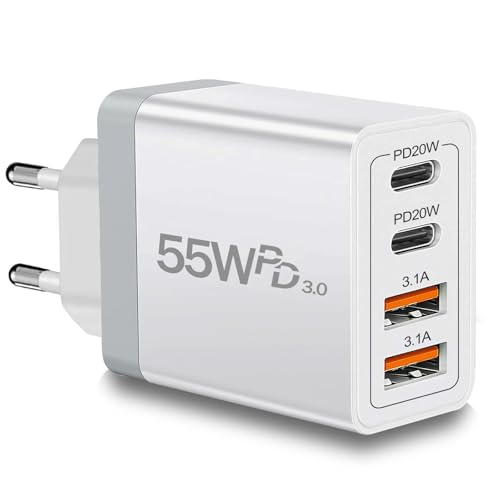 European Travel Plug Adapter USB C, 55W 4-Port European Charger - color: 55W White