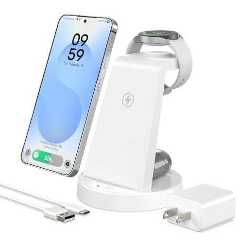 Wireless Charger for Samsung, 3-in-1 Android Charging Station - color: White