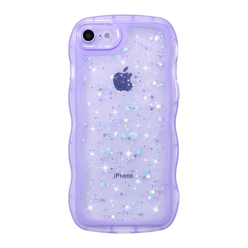 ZTOFERA for iPhone 7/8/SE Case 4.7",Cute Curly Wave Case with Star Glitter,Clear Shiny Bling Soft TPU Shockproof Phone Protecive Cover for Women Girls-Purple - color: Purple, size: for iPhone 7/8/SE 4.7"