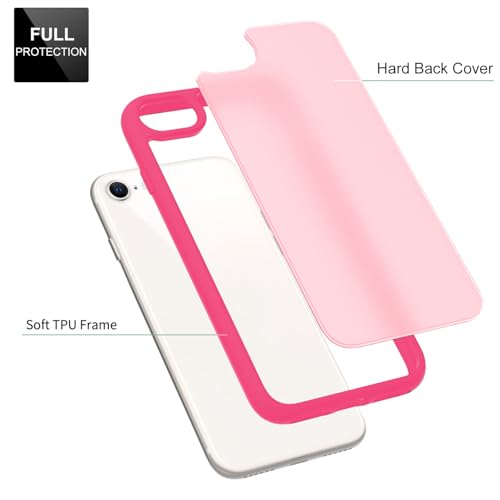TENOC Phone Case Compatible with iPhone SE (2nd 2020 and 3rd 2022 Generation) & iPhone 7 & iPhone 8, Hot Pink Case Translucent Protective Bumper Matte Hard Back Cover for 4.7 Inch - color: Hot Pink, size: iPhone 7/8/SE