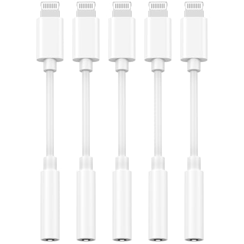 [Apple MFi Certified] 5 Pack Lightning to 3.5 mm Headphone Jack Adapter - color: White