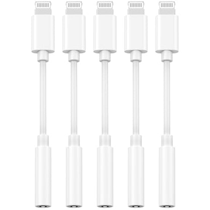 [Apple MFi Certified] 5 Pack Lightning to 3.5 mm Headphone Jack Adapter - color: White