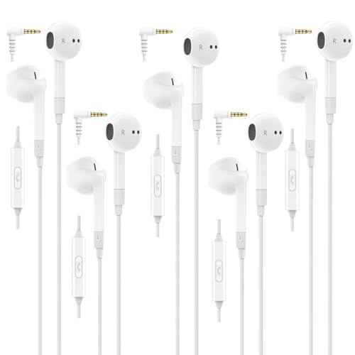 LUDOS FEROX 5 Pack Wired Earbuds in-Ear Headphones, 5 Year Warranty, Earphones with Microphone, Noise Isolation for 3.5mm Jack Ear Buds for iPhone, Samsung, Computer, Laptop, Kids, School Students - size: 5 Pack