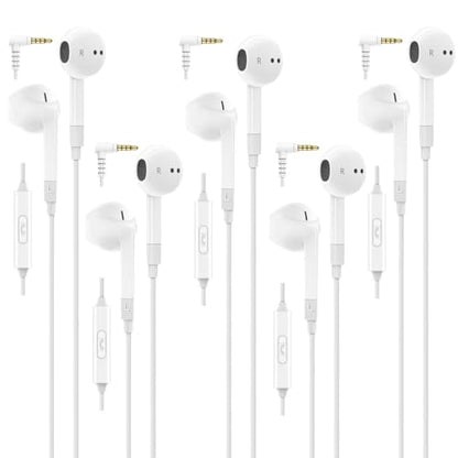 LUDOS FEROX 5 Pack Wired Earbuds in-Ear Headphones, 5 Year Warranty, Earphones with Microphone, Noise Isolation for 3.5mm Jack Ear Buds for iPhone, Samsung, Computer, Laptop, Kids, School Students - size: 5 Pack