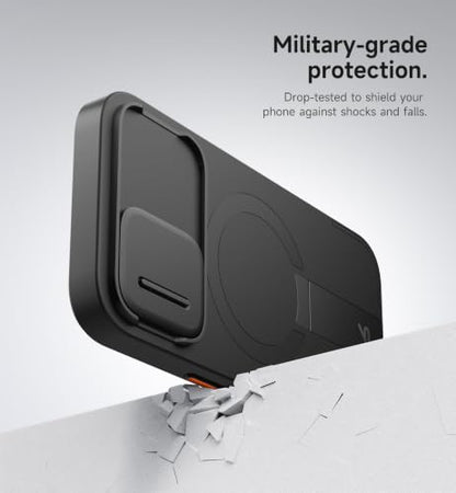 SURITCH for iPhone 16 Case with Magnetic Camera Slide Cover and Adjustable Kickstand, Compatible with MagSafe, Shockproof Bumper Case Slim Protective Cover 6.1 Inch, Black - color: Black, size: IPhone 16-6.1"