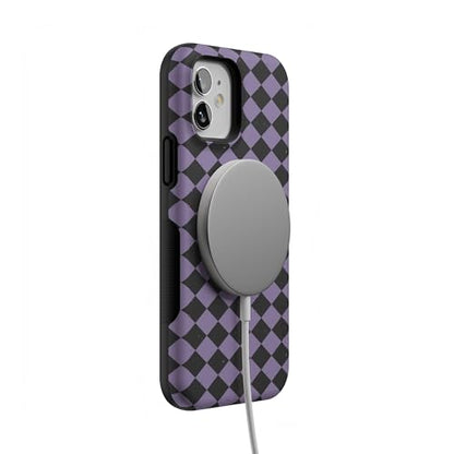 Casely iPhone 12 Mini Case | Harlequin Midnight Diamond | Black and Purple | Bold Protective Design | MagSafe Compatible Design - color: Harlequin Midnight Diamond | Black and Purple, size: Iphone 12 Mini