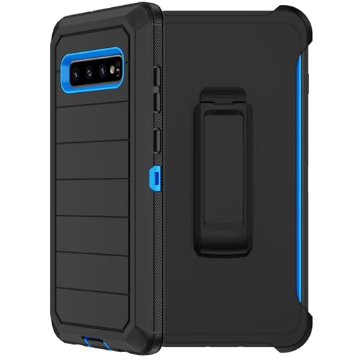 for Samsung Galaxy S10 Case with Belt Clip Holster, 2 x Screen Protector, [Military Grade Drop Protection] Heavy Duty Full Body Shockproof Rugged Protective Cover for Samsung Galaxy S10 Black Blue - color: Black/Blue