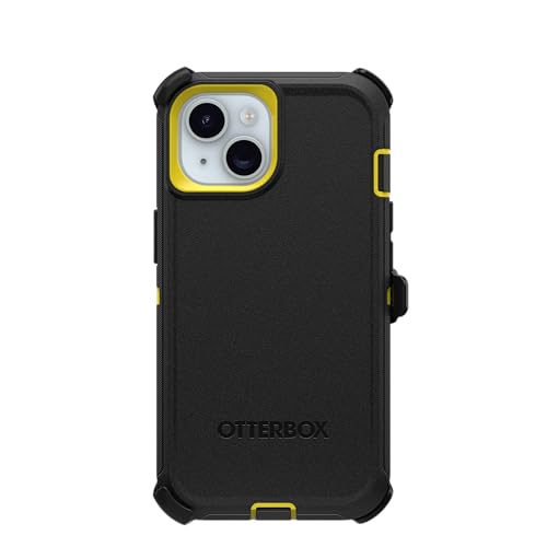 OtterBox iPhone 15, iPhone 14, & iPhone 13 (Only) - Defender Series Screenless Case - Night (Black & Yellow) - Rugged & Durable - with Port Protection - Holster Clip Includes - color: Night (Black & Yellow), style: Non-MagSafe