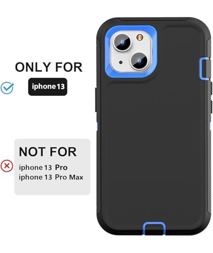 iPhone 13& iPhone 14 Heavy-Duty Case, Military-Grade Shockproof Protection, Includes 2 Tempered Glass Screen Protectors - Black Blue - color: Black Blue