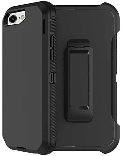 for iPhone SE 2020 Case, iPhone 8 Case, iPhone 7 Case with Belt Clip Holster, 2X Screen Protector, Heavy Duty Military Grade Rugged Shockproof Protective Cover for iPhone 7/8/SE 2nd - color: Black