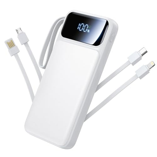 Power Bank, Portable Charger with Built in Cable Fast Charging Battery Pack - color: White