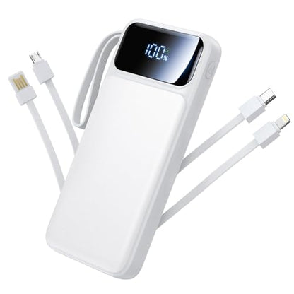 Power Bank, Portable Charger with Built in Cable Fast Charging Battery Pack - color: White