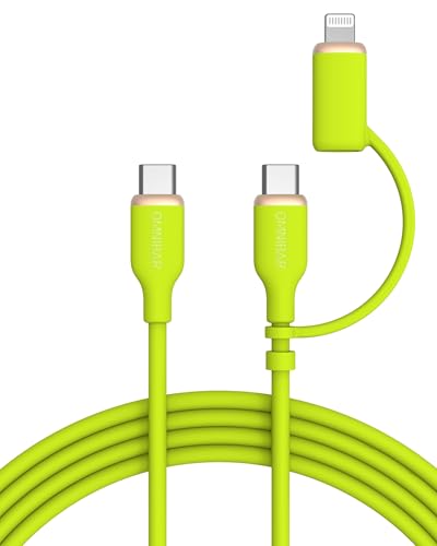 2-in-1 Silicone USB C to USB C Cable 6FT, MFi Lightning Adapter - color: C to C/Lightning Silicone Green