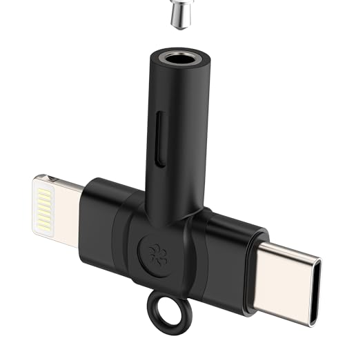 Aux to USB C Adapter for iPhone 17 16 15 14 13 Pro Max Lightning Headphone Jack 3.5mm Audio Cable (2in1) Compatible with Samsung S22 Dual Port for iPod Android Auxiliary Earphone Computer Microphone