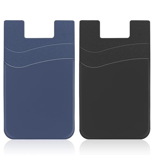Senose Card Holder for Phone Case, Dual Pocket Silicone Phone Wallet Stick On Compatible for iPhone, Samsung and Most of Cell Phones (Navy Blue, Black) - color: Navy Blue+Black