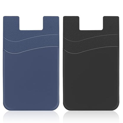 Senose Card Holder for Phone Case, Dual Pocket Silicone Phone Wallet Stick On Compatible for iPhone, Samsung and Most of Cell Phones (Navy Blue, Black) - color: Navy Blue+Black
