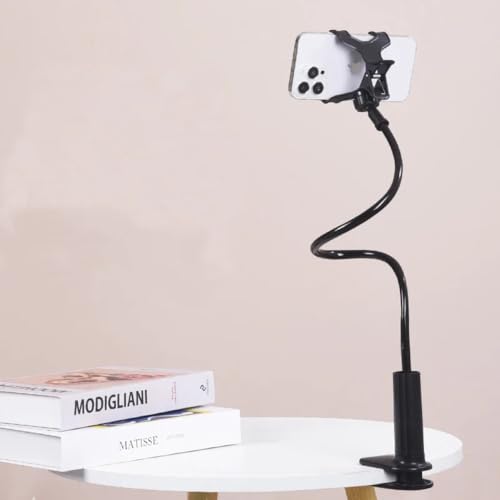 Flexible Gooseneck Phone Holder with Handle, Adjustable Long Arm Desktop Clamp for Bedside or Overhead Use gooseneck Phone Holder Flexible Mount Adjustable Desktop clamp Bedside Stand
