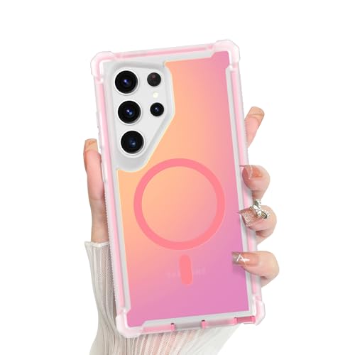 Bonoma for Samsung Galaxy S23 Ultra Case Iridescent Crystal Corner -Pink | Back Magnetic Support for MagSafe Shockproof Cover, and High-Duty Protection for Girls Women - color: Iridescent-Pink, size: Samsung Galaxy S23 Ultra