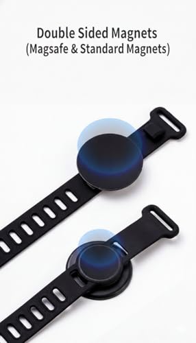 Super Strong Gym Fitness Secure Silicone Strap Phone Mount for MagSafe Compatible Devices, Multi use for Gym Equipment Stroller Treadmill Peloton Exercise Bikes and anything Magnet stick on to