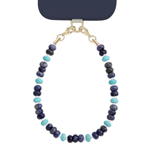 POSADINA Natural Stone Phone Charm, Beaded Healing Phone Wrist Strap, Handmade Cellphone Chain Lanyard with Tether Tab - color: Ocean Current