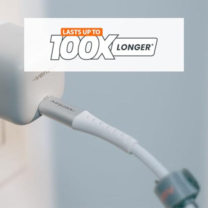Ventev ChargeSync Apple Lightning Cable | Rapid Charging to 2.4A/12W at Max Rates, Mfi Certified, Brushed Aluminum Housing, No-Fray Durability, Designed for Cases | 10Ft Grey - size: 10ft