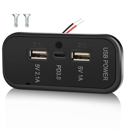 12V RV USB Outlet 3 Charging Ports 45.5W Panel Wall Surface Mount - color: Black, size: 1PCS