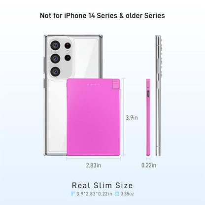 TNTOR Portable Charger with Built in USB-C Cable Ultra Slim Credit Card Size Power Bank for Pocket Wallet Battery Pack Compatible with iPhone 15 16 17 Series/Samsung/Google/Android etc
