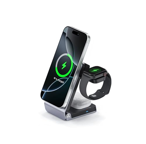 Travel Wireless Charger, 3-in-1 Charging Station, 25W Wireless Charger, Foldable,TEC Active Cooling, for iPhone 18/17, Apple Watch, AirPods(Within 2C1A Charger+6Ft Cable)