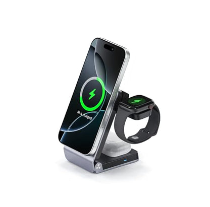 Travel Wireless Charger, 3-in-1 Charging Station, 25W Wireless Charger, Foldable,TEC Active Cooling, for iPhone 18/17, Apple Watch, AirPods(Within 2C1A Charger+6Ft Cable)