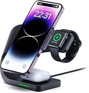 3 in 1 Wireless Charging Station Compatible with iPhone, Galaxy Phone, Earbuds and smartwatch