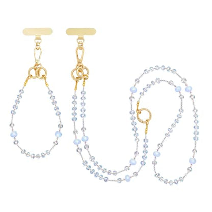 Crystal Phone Strap Crossbody and Wrist Lanyard, Anti Theft Layered & Wrist Strap Cell Phone Neck for Women - color: Blue Beaded