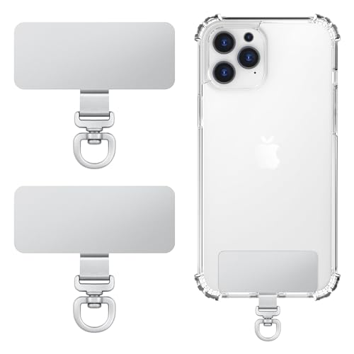 MoKo 2 Pack Metal Phone Tether Tabs, Rotatable 360° Phone Lanyard Patch - color: Deep Silver