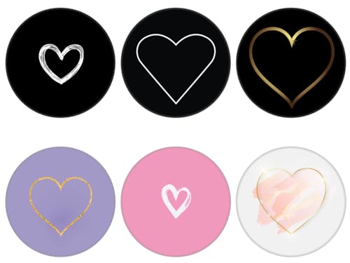 6 Pack Cellphone Phone Grip and Smartphones Stand, Collapsible Cell Phone Expanding Holder for Phone - Purple Black Pink Gold White Heart, ZJ007